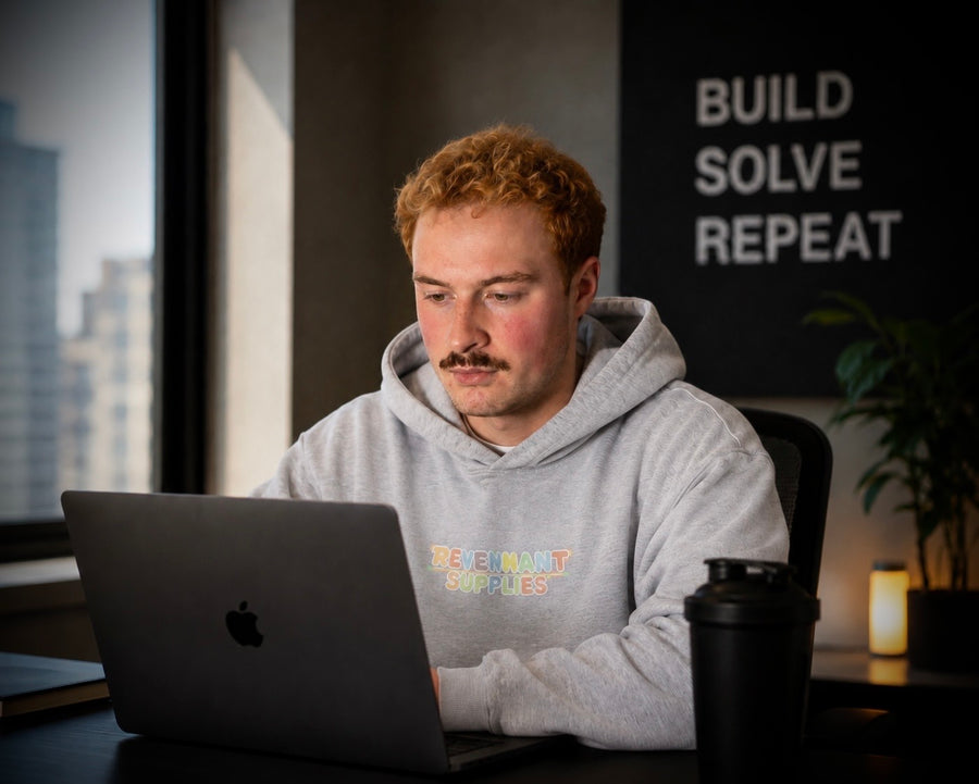 The founder of Revenant Supplies at work